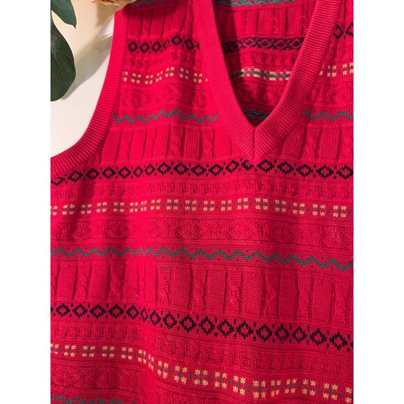 Vintage V-Neck Vest Sweater~Geometric Sleeveless Pullover L - Picture 5 of 11